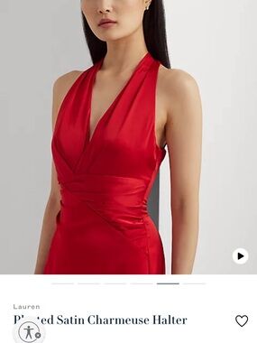 Ralph Lauren Red Satin One-Shoulder Halter Dress